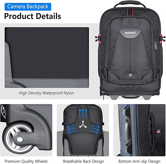 Neewer 2-in-1 Rolling Camera Backpack Trolley Case - Anti-Shock Detachable Padded Compartment, Hidden Pull Bar, Durable, Waterproof for Camera,Tripod,Flash Light,Lens,Laptop for Air Travelling(Black) Neewer 2-in-1 Rolling Camera Backpack Trolley Case - Anti-Shock Detachable Padded Compartment, Hidden Pull Bar, Durable, Waterproof for Camera,Tripod,Flash Light,Lens,Laptop for Air Travelling(Black)